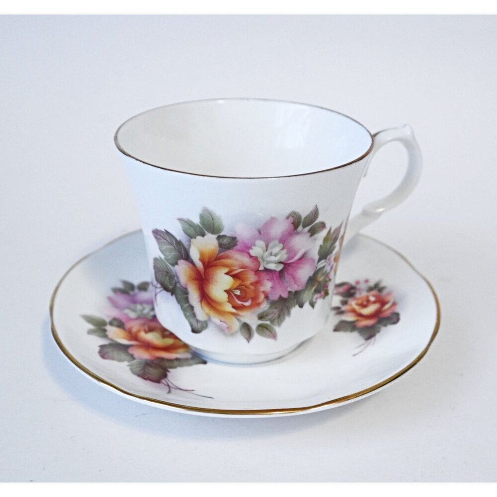 Tea Cup and Saucer Saucer Vintage Teacup Floral Royal Sussex Bone China England